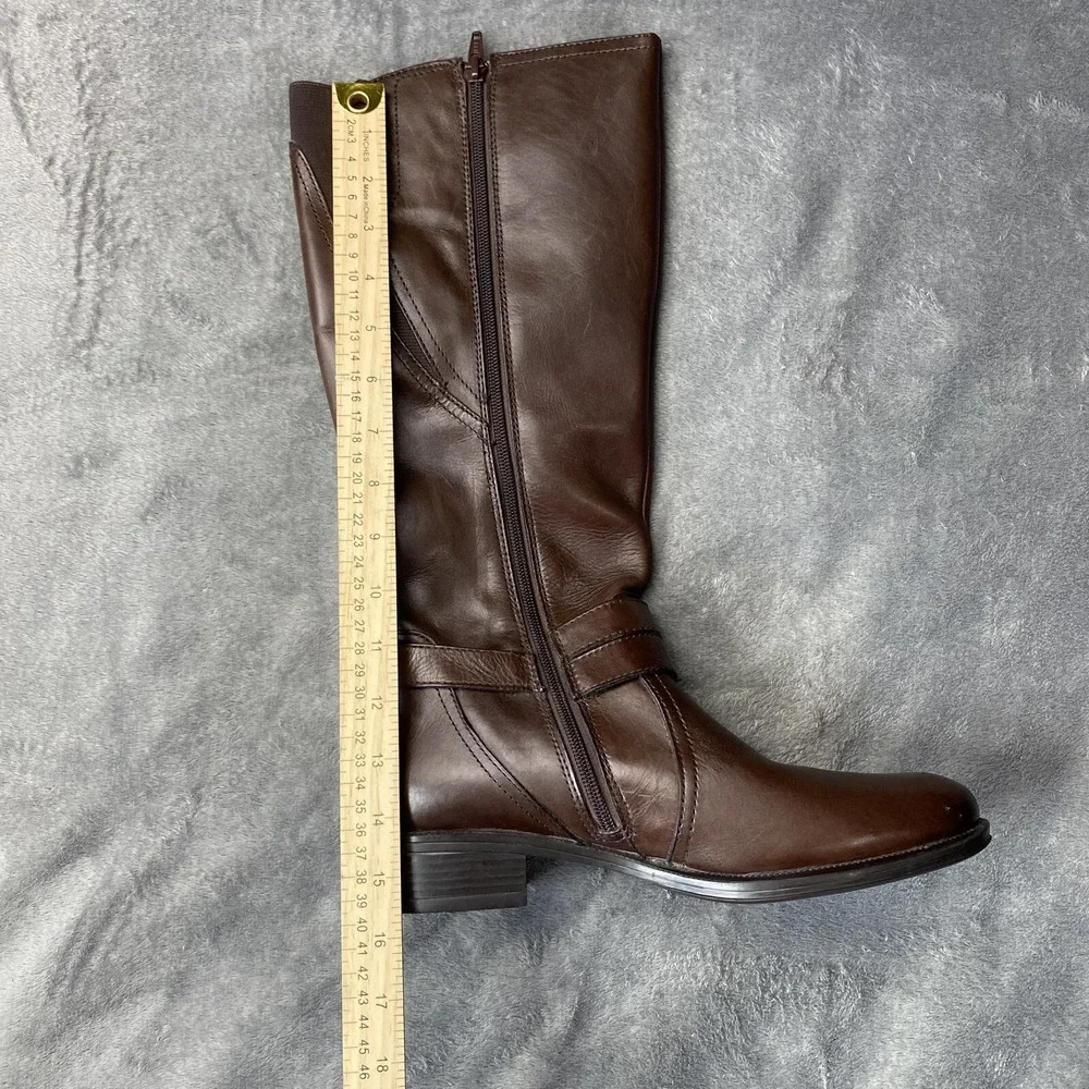Bussola Style Boots Womens 40 Brown Leather‎ Tall Buckle Zip Riding Winter Boot